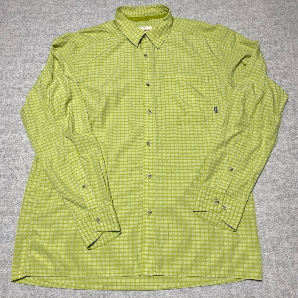 Simms Shirt Mens Large Green Fishing Check Nylon‎ Blend Button Outdoors Nature